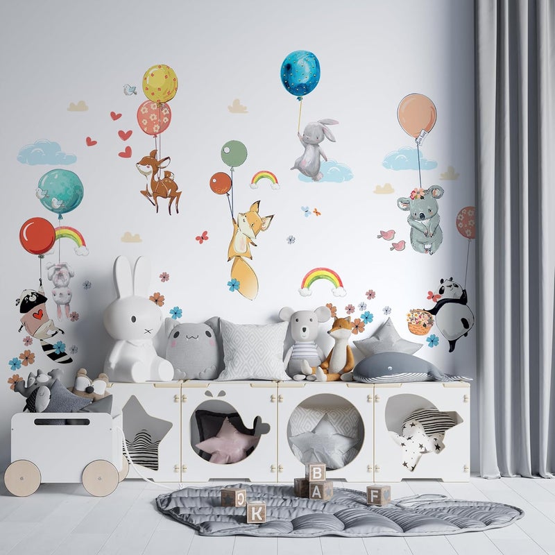 WS Wallpaper Hot Air Balloon Wall Decals by Lipastick - Peel and Stick Animal Stickers Raccoon, Fox, Koala, Panda for Kids Room, Nursery, Playroom, Bedroom - Playroom Wall Decals for Boys, Girls, Babies - M Size - Image 5